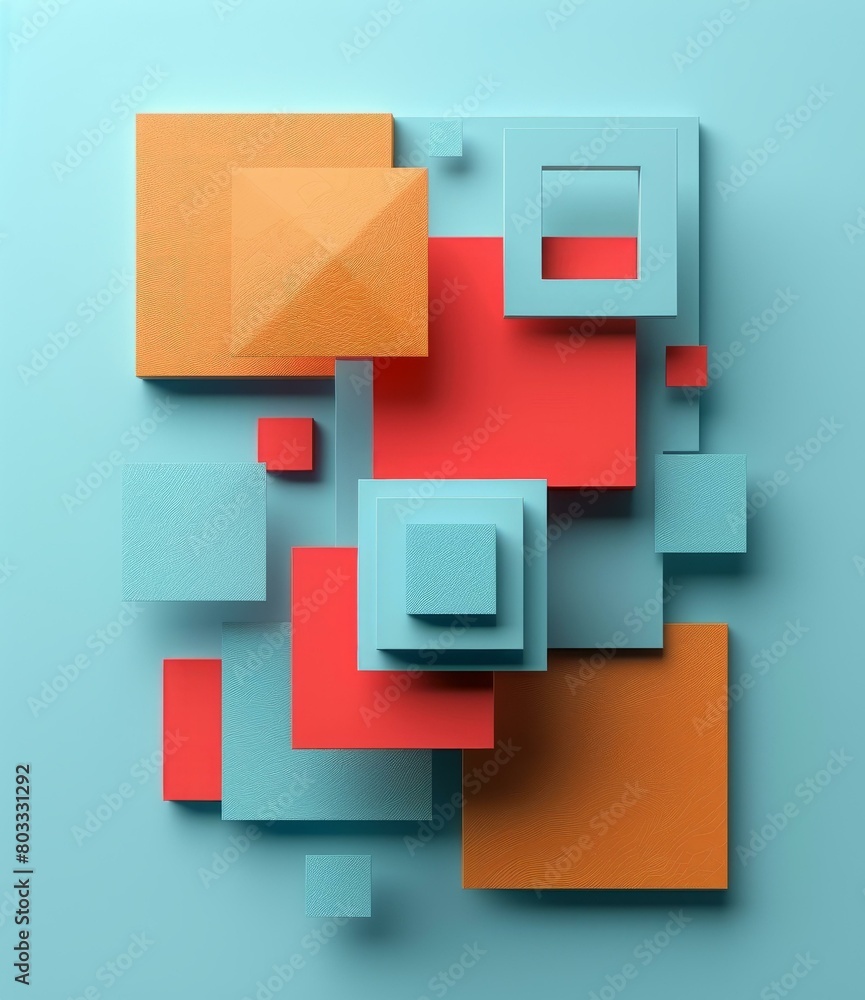 Poster 3d rendering of geometric shapes with various colors
