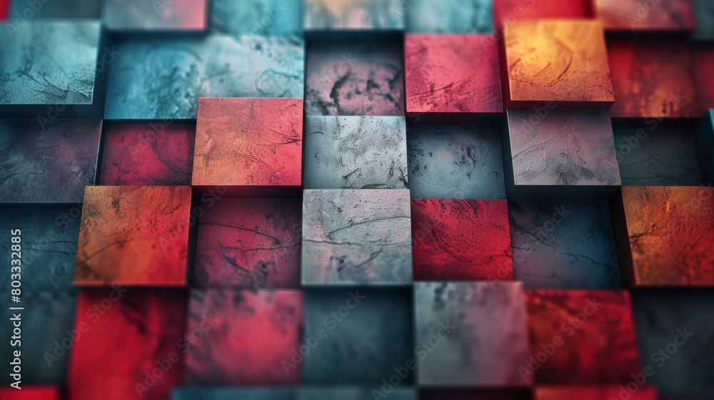 Poster colorful 3d rendering of a tiled surface with beveled cubes
