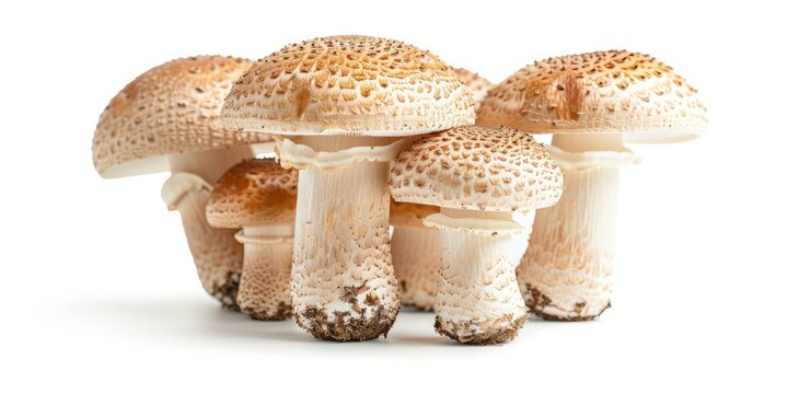 Group of fresh agaricus mushrooms isolated on white background