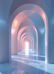 Futuristic Sci-Fi Corridor With Pink And Blue Neon Lights