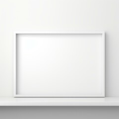 Fototapeta premium White picture frame on white shelf