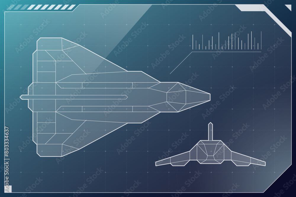 Poster hud futuristic starship scheme. spacecraft cockpit radar dashboard control panel. spaceship wirefram