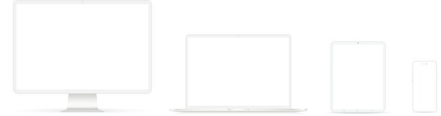PC Monitor, Laptop, Tablet, Smartphone in white color