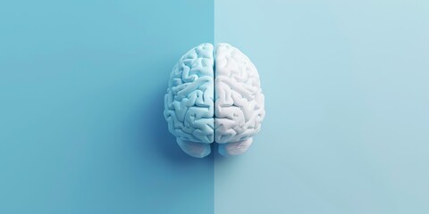 Blue and white brain on blue background