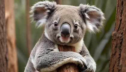 A Koala With Its Arms Wrapped Around A Tree Trunk  2