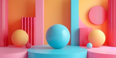 3D rendering of colorful geometric shapes