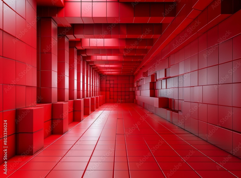 Poster red color 3d rendering futuristic sci-fi hallway