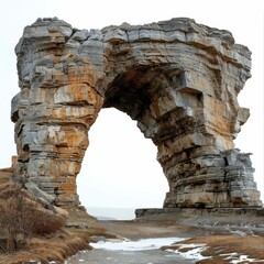 A large rock formation in the shape of an arch