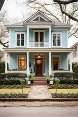 Charming blue house with inviting front porch