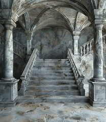A staircase in an ancient castle