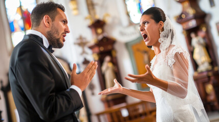 Terrible brawl during wedding ceremony, this marriage is botched from the beginning - obrazy, fototapety, plakaty