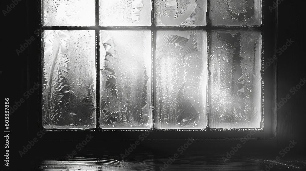Poster a window covered in beautiful frosty patterns
