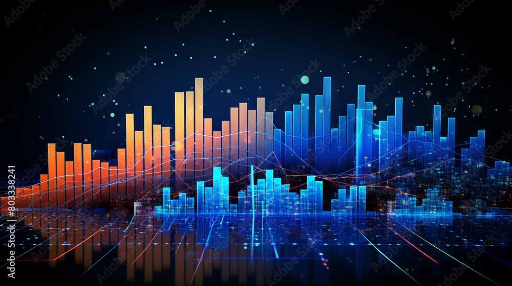 Poster dynamic business insights: analytics data unveiling big business intelligence on vibrant background