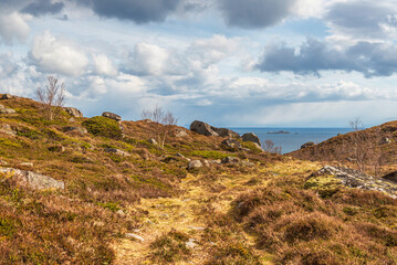 nature sceneries inside the area surroundings of Leknes, Lofoten Islands, Norway, during the spring season
