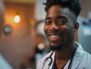 Portrait of a young African-American male doctor smiling - Powered by Adobe