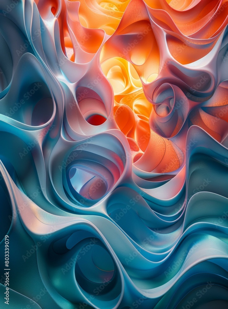 Poster colorful abstract 3d rendering of a fluid shape with a bright center