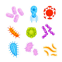 Bacteria and germs set. Types and microorganism. Germs and bacillus.