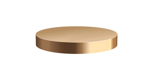 A shiny, flat, round gold platform against a white background