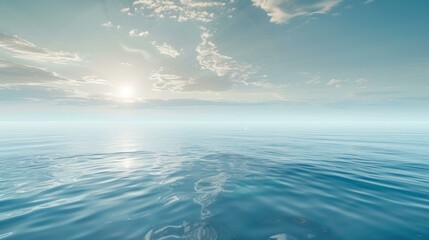 Obraz premium Calm blue ocean with white clouds and bright sun