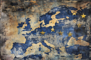 Gritty European map with stars of European Union II