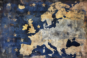 Gritty European map with stars of European Union I