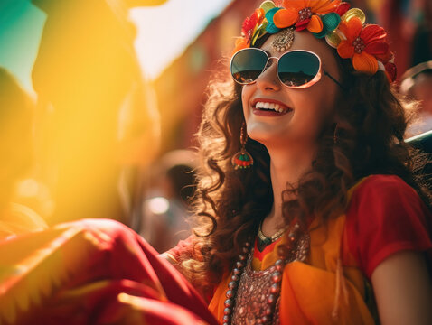 Young beautiful indian woman giving happy expression