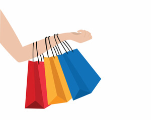 women hand holding shop bag huge discount on every product vector illustration