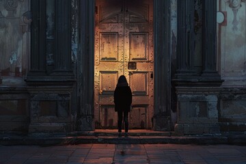 Closed Doors A person standing in front of a closed door, representing missed connections or opportunities