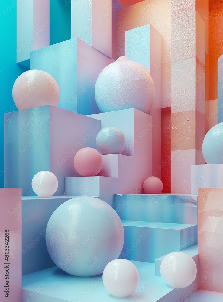 Poster 3d rendering of geometric shapes with balls