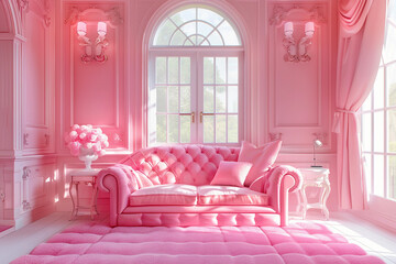 pink themed living room interior background
