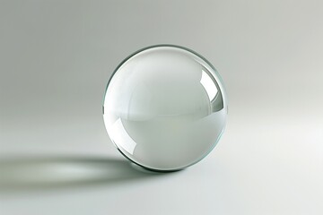 A high-definition shot of a crystal clear glass sphere, perfectly centered on a smooth, white studio background.