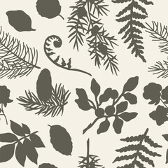 Flat vector forest plants and tree branches background
