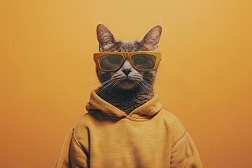 cat wearing sunglasses and sweatshirt cool feline character