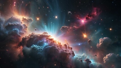 Fototapeta premium Abstract background of a beautiful galaxy view full of stars and clouds. Colorful space view with stars and nebulas