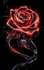 Abstract Rose and Water Composition on Black Background, A Visual Feast of Vibrant Colors and Intricate Details, Inviting Viewers to Explore the Masterful Blend of Light and Harmony