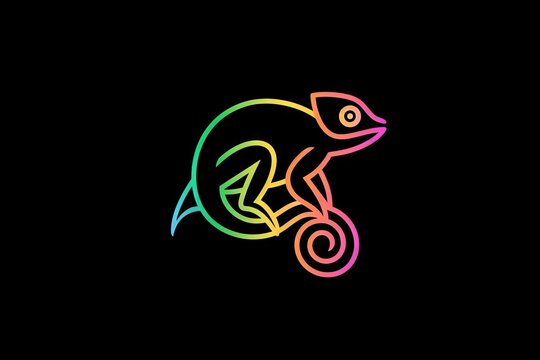 recommend clip art: chameleon minimal line art logo on black background reptile graphic design