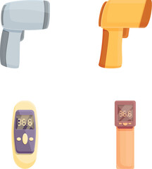Digital thermometer icons set cartoon vector. Non contact infrared thermometer. Medical device