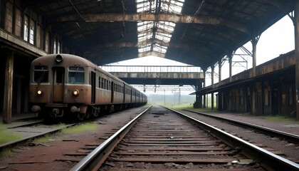 Fototapeta na wymiar Post Apocalyptic Railway Station Rusted Tracks C Upscaled 3
