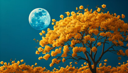 Moonlit Blossoms: A Midnight Symphony of Yellow Flowers