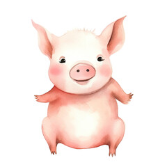AI-Generated Watercolor cute Pig Clip Art Illustration. Isolated elements on a white background.