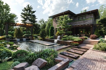 landscaping and backyard design with a modern house