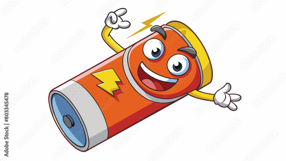 Poster A battery exudes a faint humming energy providing a steady source of power for a flashlight.. Cartoon Vector