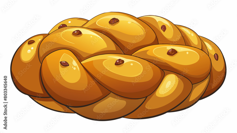 Aufkleber a braided sweet bread with a shiny glazed exterior. it is golden in color and adorned with raisins a