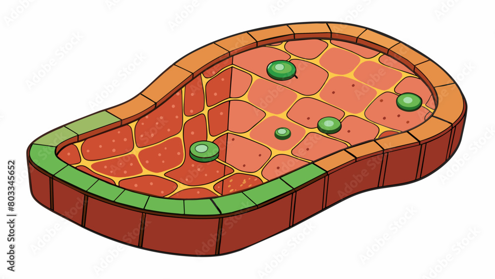 Poster A bricklike structure about the size of a grain of sand with a rigid outer wall and a complex network of tunnels and compartments inside. The. Cartoon Vector