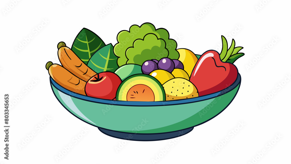 Poster a bowl of bright colorful fruits and vegetables representing a balanced and nutritious diet. the dif