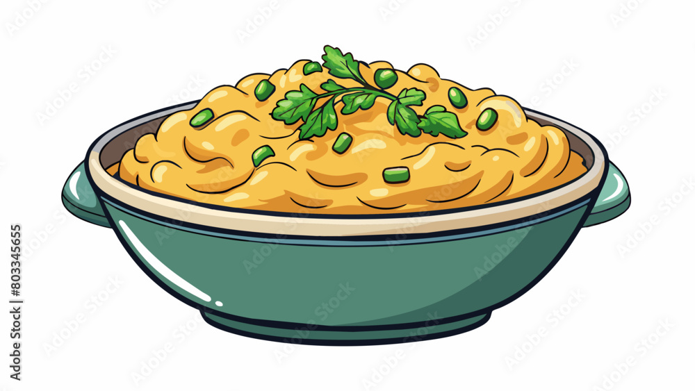 Poster a bowl of creamy rich macaroni and cheese is topped with a generous sprinkle of breadcrumbs and fres