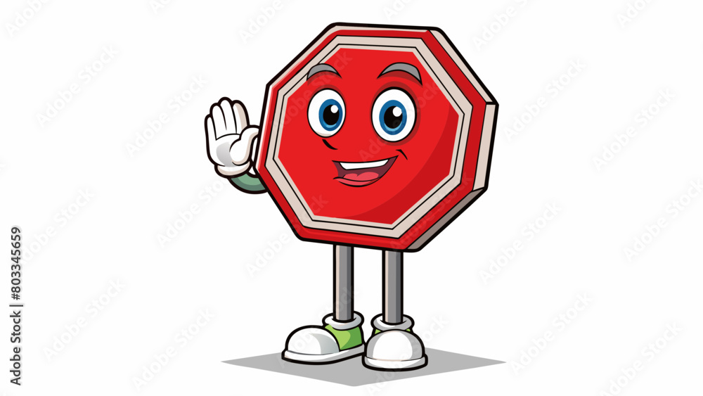Poster A bright red stop sign with reflective material and clear lettering p at every corner of an intersection to ensure drivers stop and properly check for. Cartoon Vector