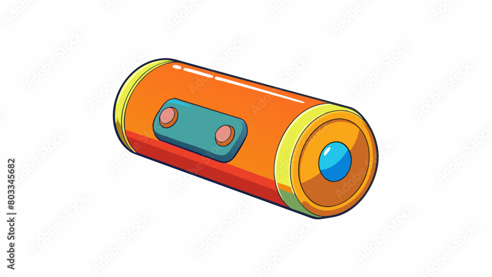 Poster A brightly colored cylindrical object with a small opening on one end and buttons on the side. It has a small speaker and can record and play back. Cartoon Vector