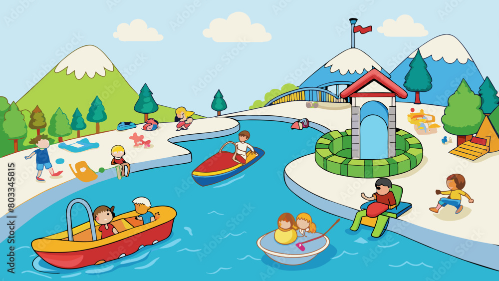 Poster a bustling lake filled with activity as boats of all shapes and sizes weave through the water. jet s
