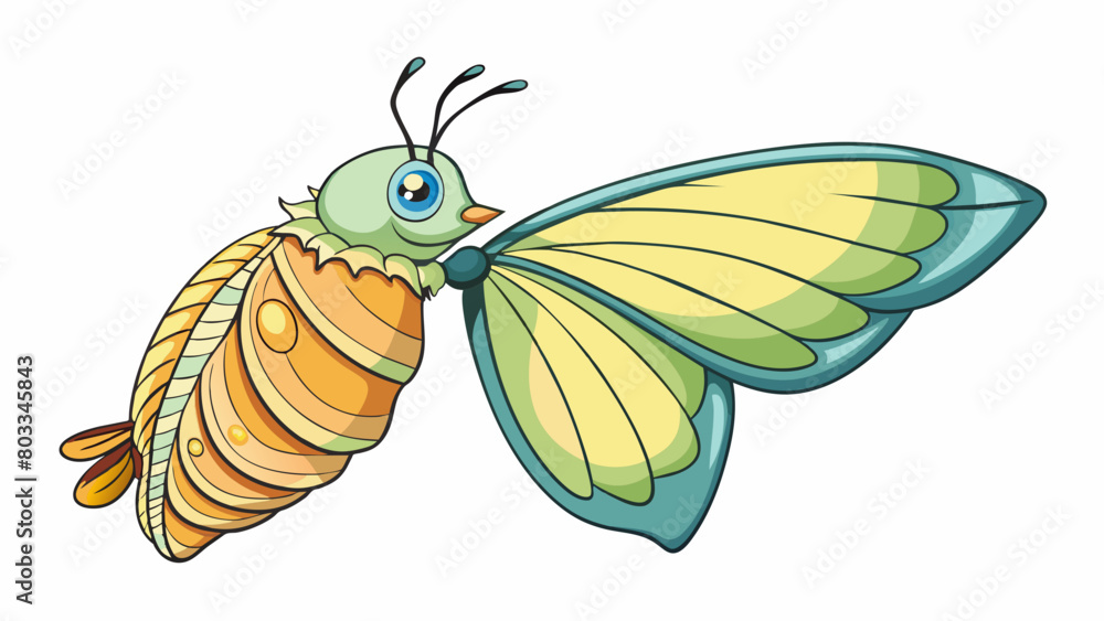 Poster A butterfly emerging from its co and taking its first flight its delicate wings fluttering rapidly as it tests out its newfound freedom. Each wing is. Cartoon Vector